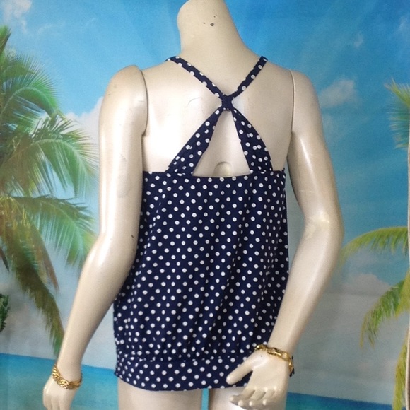 Lands' End Navy Blouson Tummy Hiddind Tankini Top - Picture 5 of 10